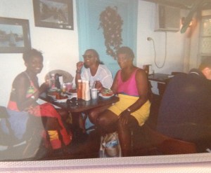 Me, my late mom and my oldest sister enjoying the Bahamian food