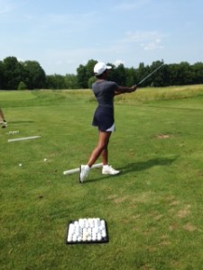 pointing the club reminds you of where you wanted the ball to go in the first place